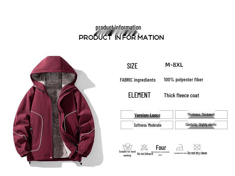 Men's Plus Velvet Thick Hooded Windbreaker - Large Size Warm Loose Workwear Jacket