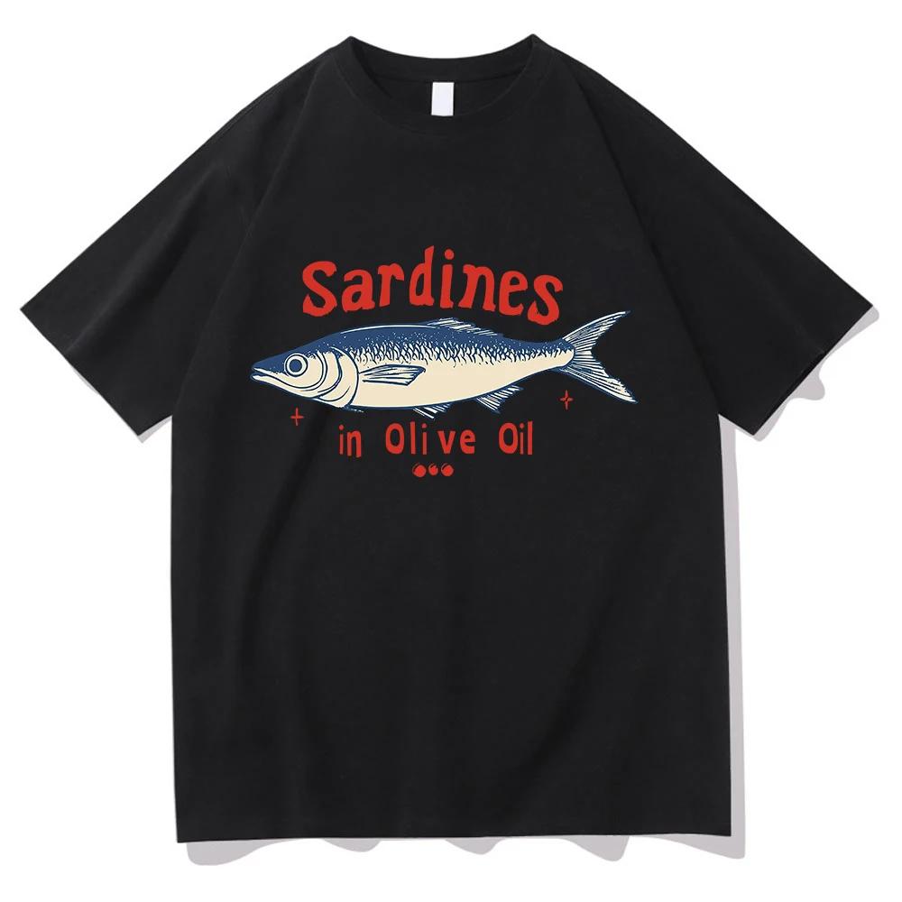 Aceite de oliva sardinas azul - rojo esta camiseta es divertida camiseta de mujer patrón de verano