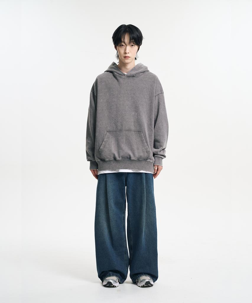 Mubeun Vintage Double-Pleat Wide Curved Denim Pants Washed Deep Blue