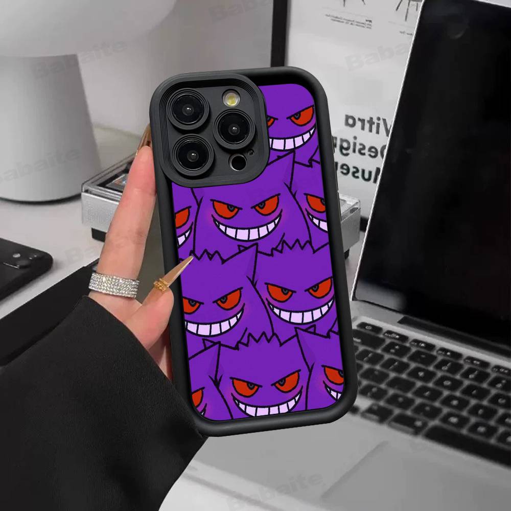 Anime P-Pokemon Gengar Phone Case For iPhone 11 12 13 16 15 17 14 Pro Max Soft Funda Silicone Cover
