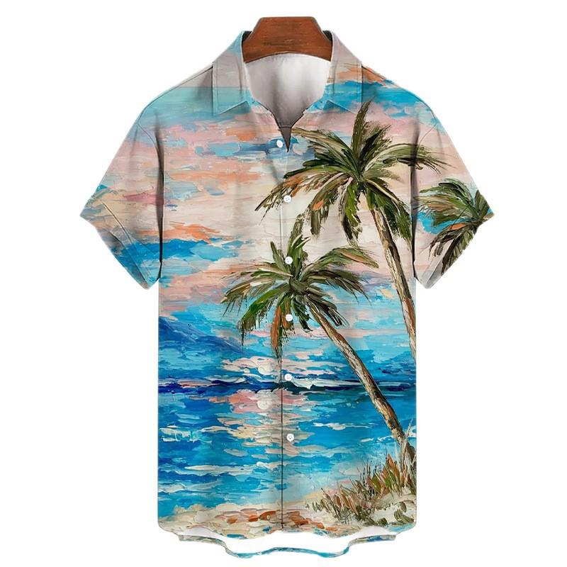 2026 Summer Men's Short Sleeve Shirt Hawaiian Style Beach Casual Men's Top
