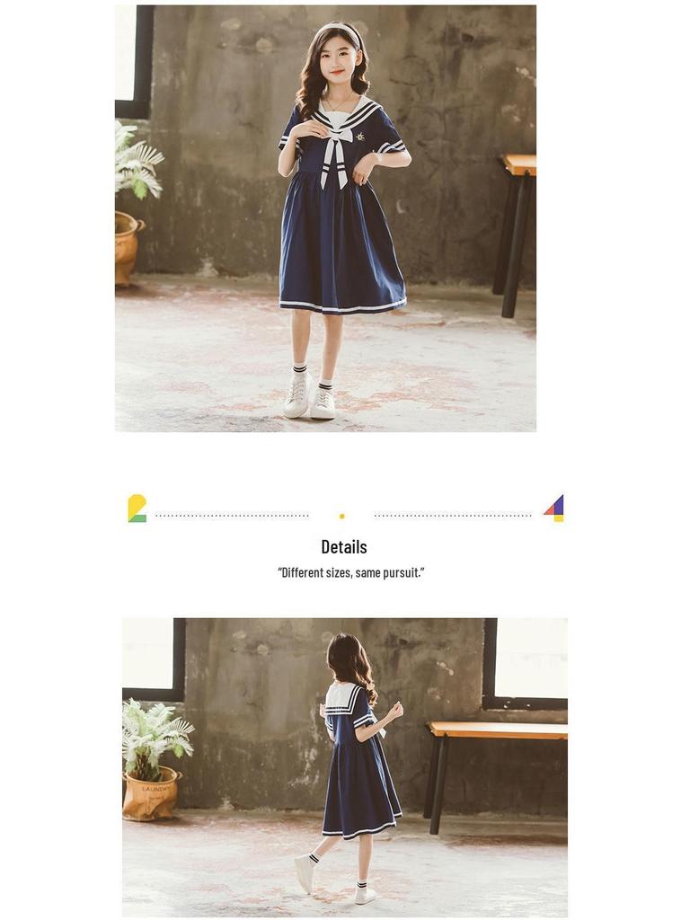 Girls' Summer Fashion Navy Style Princess Dress