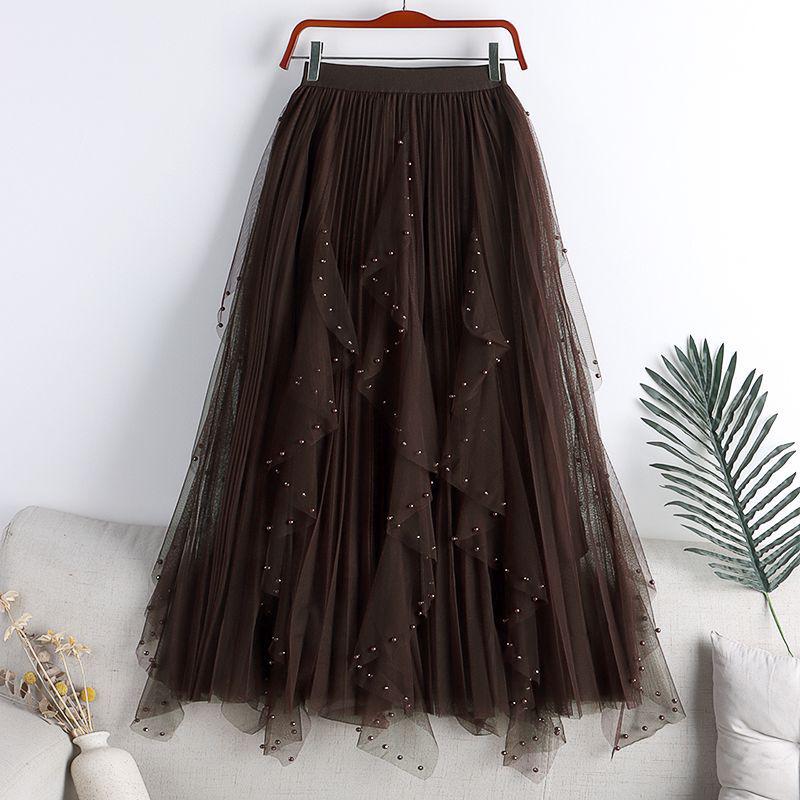 Women's Irregular A-line High Waist Mesh Skirt, 2025 Spring/Autumn
