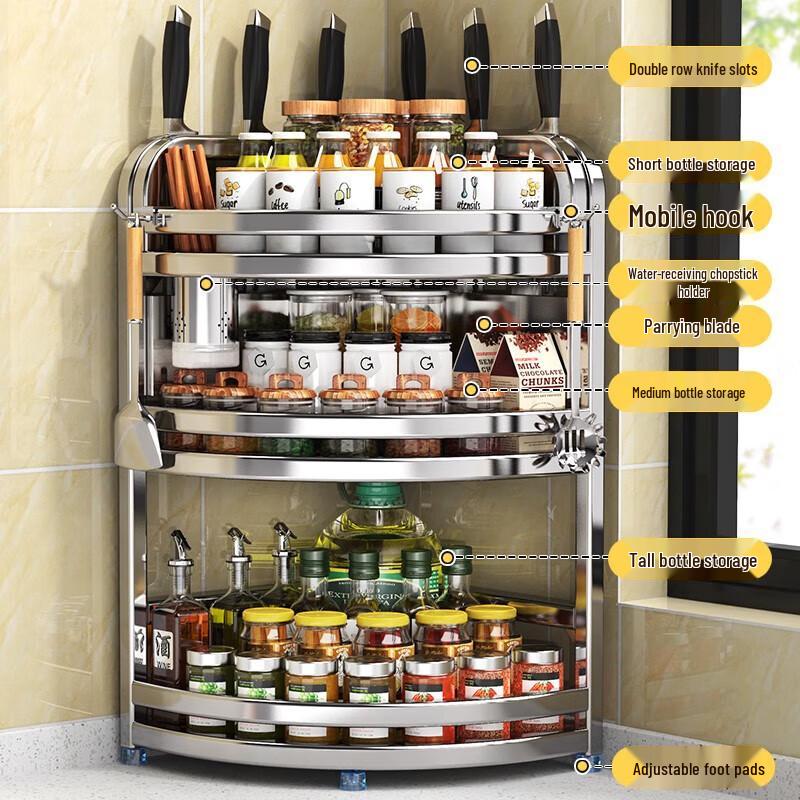 Modern 3-Tier Kitchen Countertop Storage Rack with Knife Holder