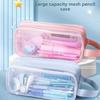 Student Double Layer Mesh Transparent Pencil Case With Large Capacity For School Use