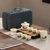 High-end Huang Ru Kiln Travel Kung Fu Tea Set Household Portable Cover Bowl Teacup Teapot Light Luxury Business Gifts