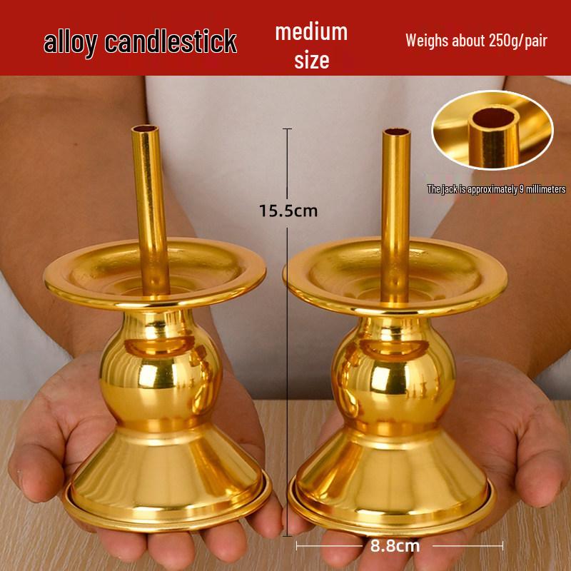 Bamboo and Alloy Candle Holder for Worship - Insertable Stand for Buddha or God