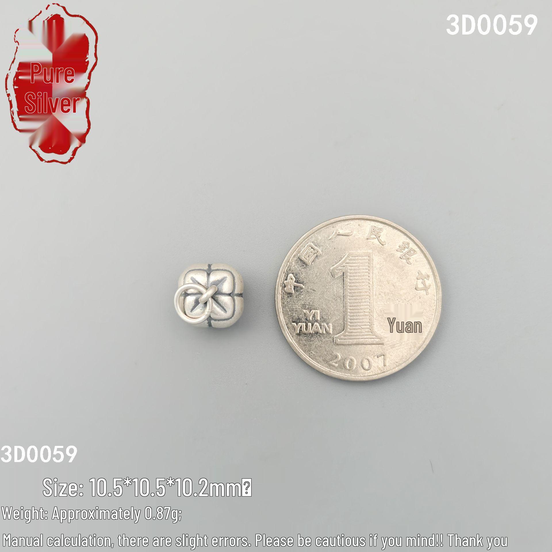 Sterling Silver S999 3D Persimmon Pendant Charm - Handmade DIY Jewelry Accessory, Smooth and Auspicious Spacer Bead.