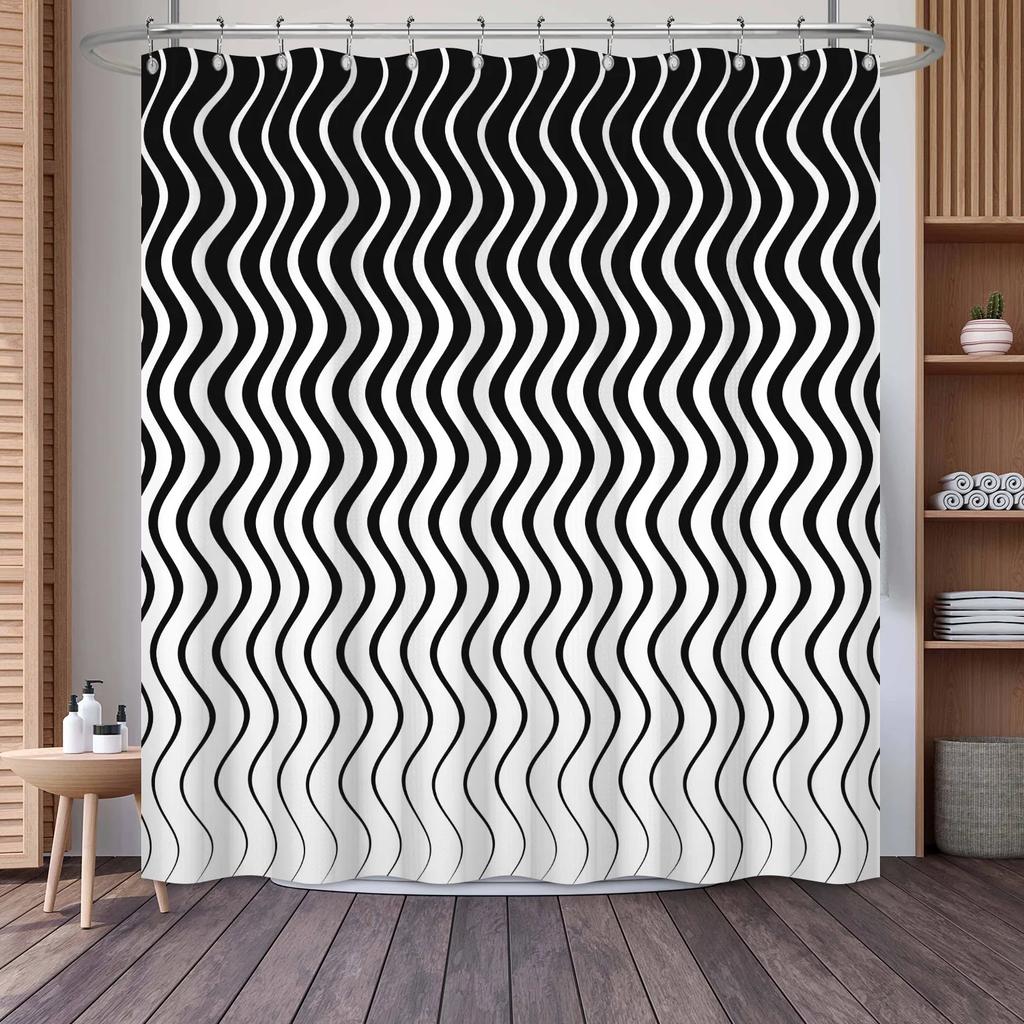 Waffle Shower Curtains Modern Hotel Style Striped Geometric Pattern Bath Decor Waterproof Polyester Bathroom Curtain with Hooks