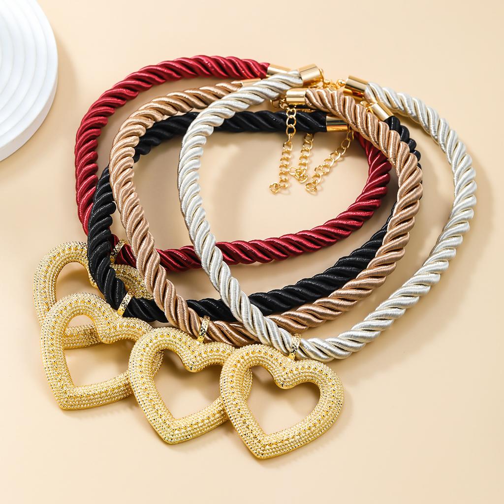 Heart Pendant Woven Twist Necklace for Women Jewelry Gift Holiday Party Wear Accessory