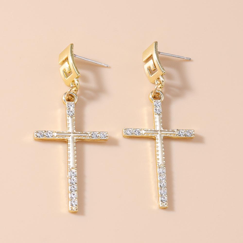 Fashion Rhinestones Cross Drop Earrings for Women Men Earrings Punk Hip Hop Jewelry Gift