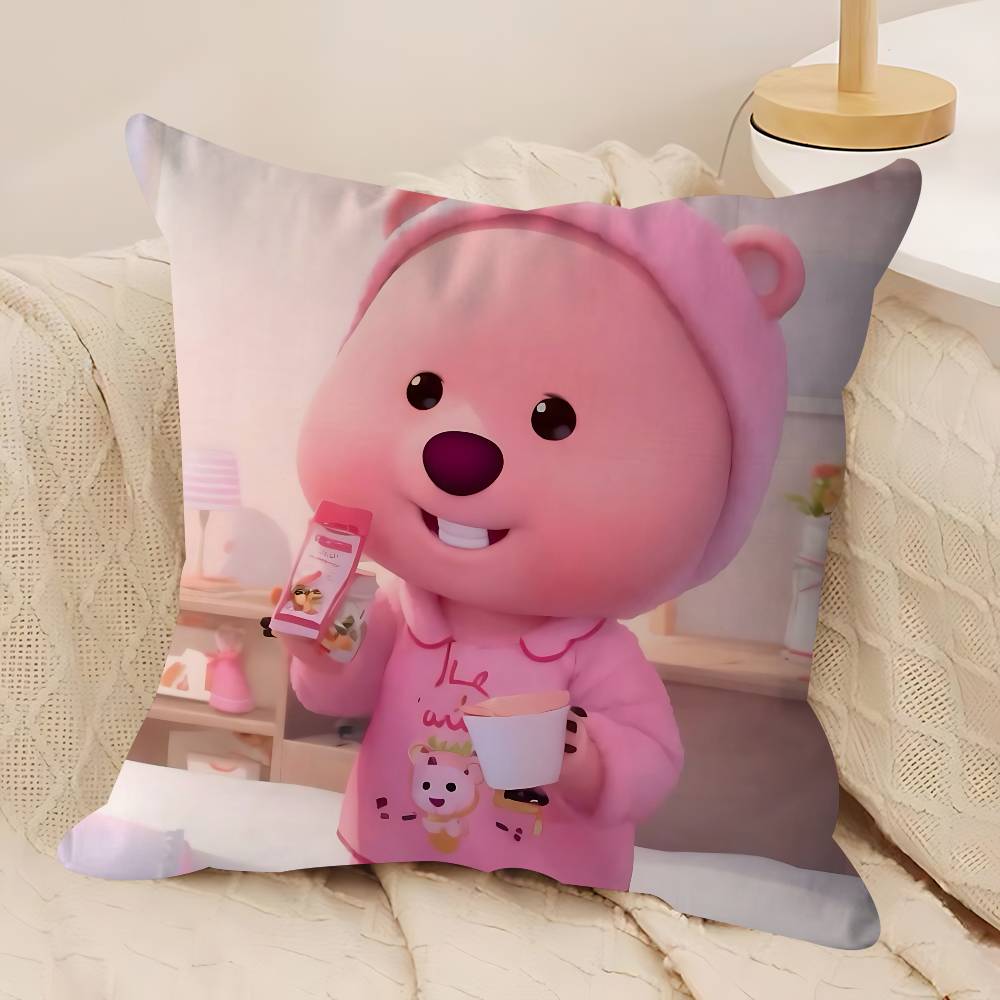 P-Pororos Urocze L-Loopy Poszewki na Poduszki Kreskówkowe Sofa Dekoracyjne Domowe Dwustronny Nadruk Krótki Plusz Urocza Poszewka na Poduszkę