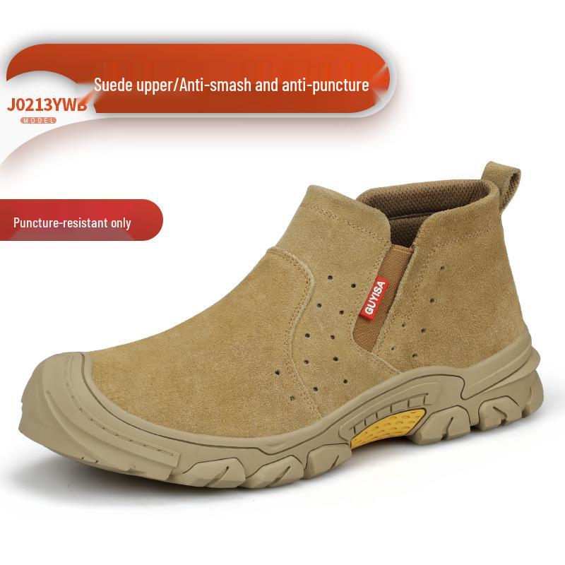 Men's Steel Toe Slip-On Suede Safety Shoes - Anti-Smash, Anti-Puncture, Ideal for Summer Welders