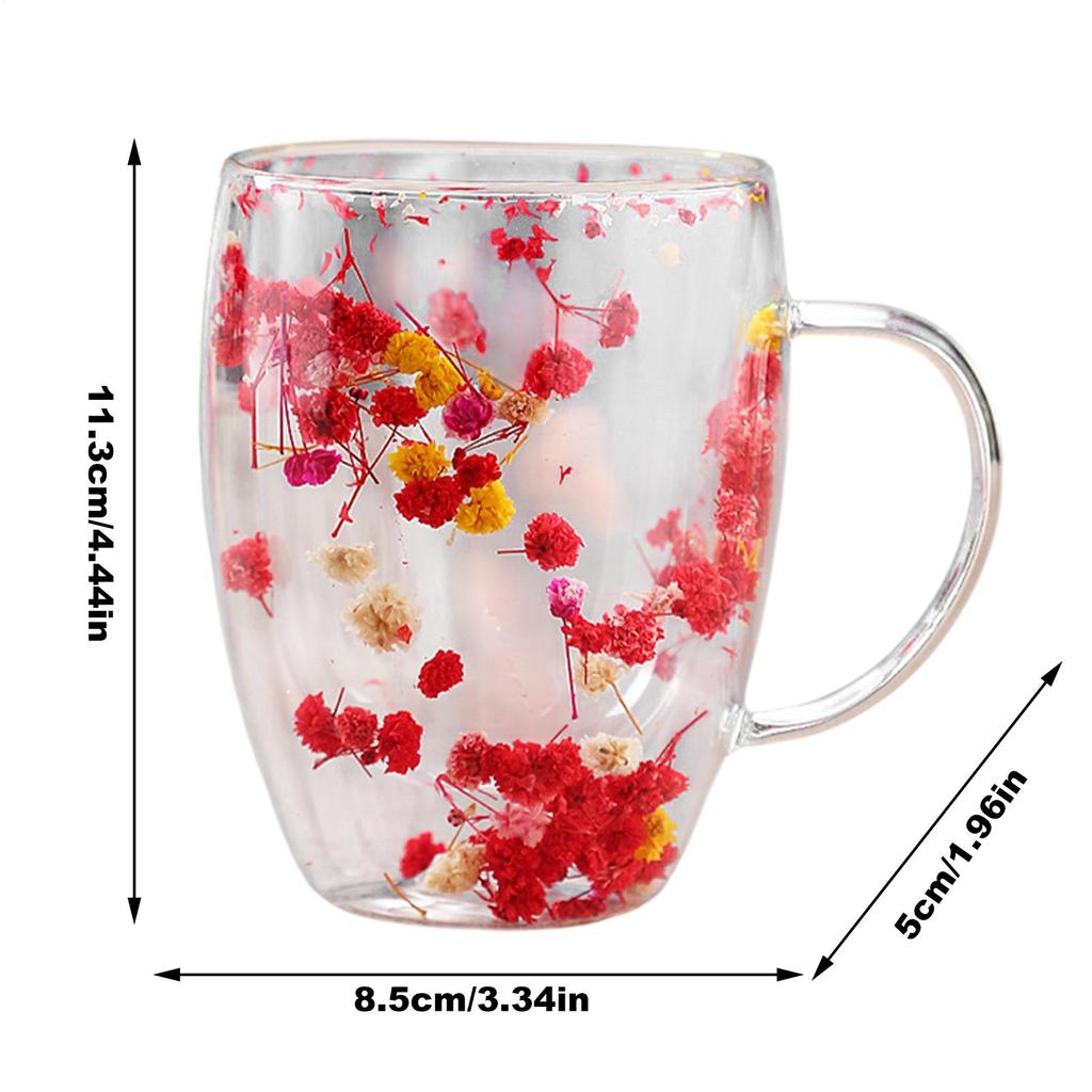 350ml Double Wall Glass Cup Dry Flowers Insulated Flowers Espresso Cup Coffee Mugs Duals Layered Glass Cups Dried Flowers