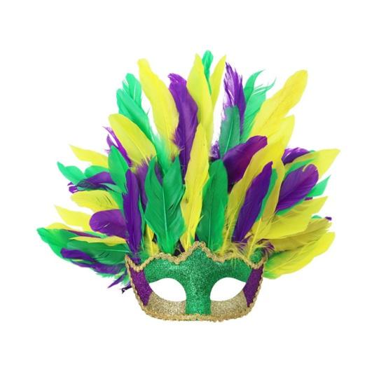 Mardi Gras Masque Colorful Feather Masquerade Masque for Women Venetian Carnival Costume for Prom Ball Halloween Party Cosplay
