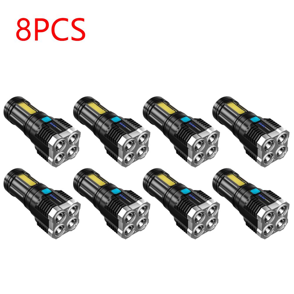 High Power LED Flashlights Camping Torch With 4 Lamp Beads And COB Side Light Rechargeable Portable Hand Lantern 4 Lighting Mode