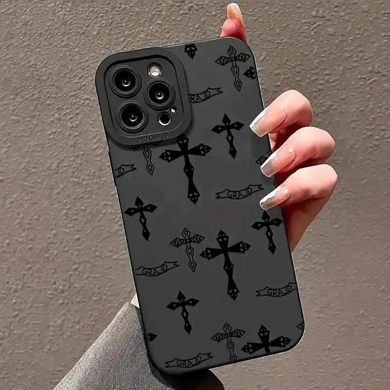 Phone Case For iPhone 16 15 14 11 12 13 Pro Max Mini 7 8 Plus X XR XS Max SE 16E Black Cross Print Shockproof Soft Cover