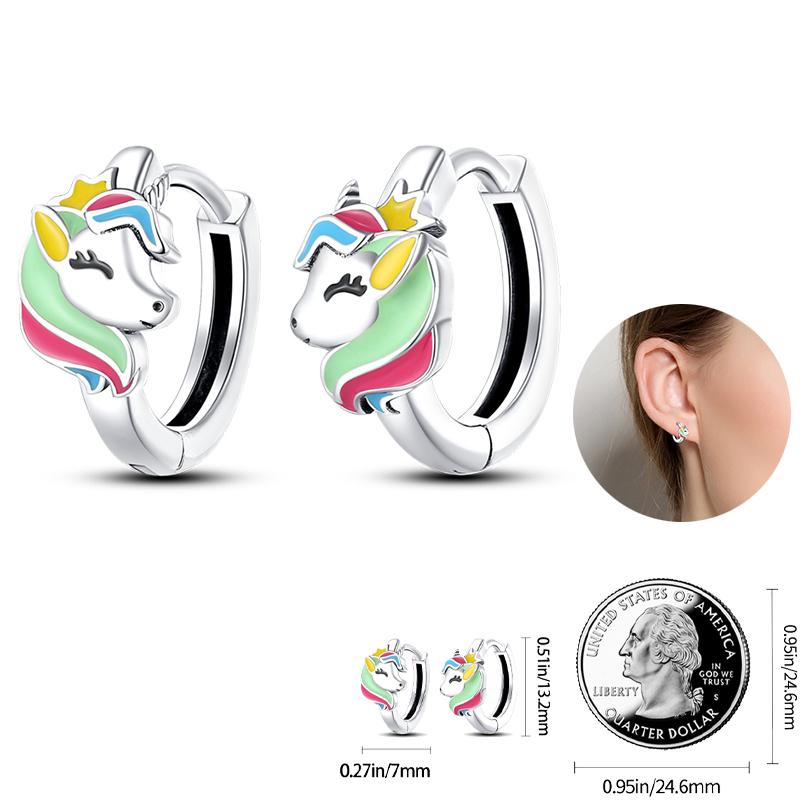 925 Silver Unicorn Rainbow Horse Sparkling Color Gemstone Women's Sweet Earrings Fit for Anniversary Engagement Delicate Jewelry