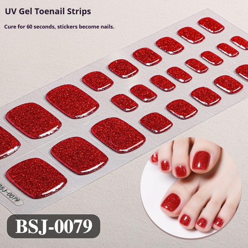 

Однотонные гелевые наклейки для ногтей с блестками, Полуотвержденные гелевые наклейки для ногтей на ногах, Однотонные гелевые УФ-наклейки для ногтей BSJ-0079
