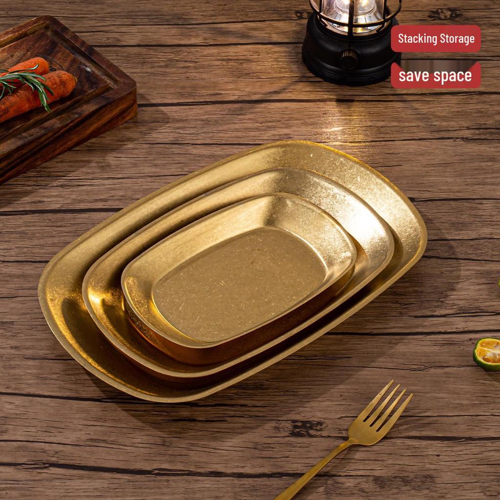 Vintage Stainless Steel Deep Dinner Plate for Snacks, Fried Chicken, and BBQ Outdoor Picnics