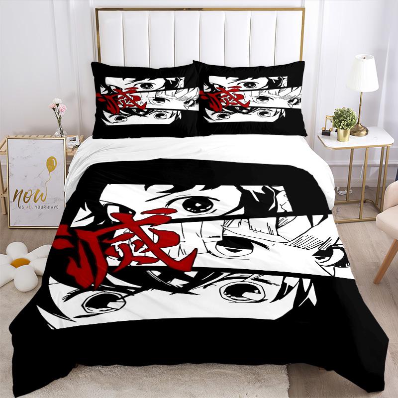 Demon Slayer Anime Print 3Pcs Bedding Set,Duvet Cover with 2 Bedro,Pillowcase Home Birthday Gift