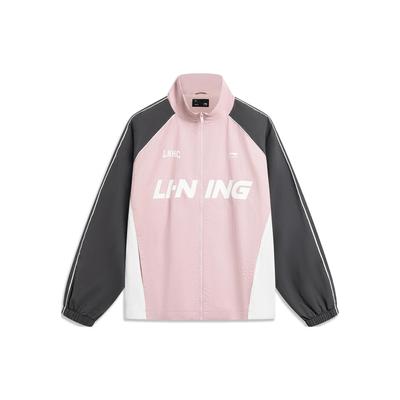 Windproof Water-Repellent Color Block Letter Print Loose Collar Zip Sports Jacket Unisex Jacket Light-Pink AJDT741-2