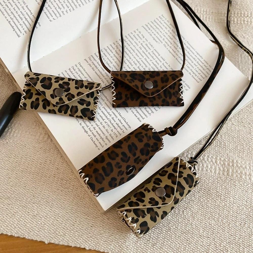 Collarbone Chain Leopard Leather Bag Necklace Storage Lipstick Jewelry Clavicle Chain  Women