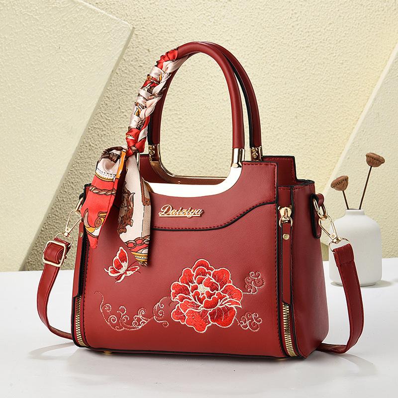 New Fashi Embroidered Women's Square Tote Handbags Large Capacity Leather Shoulder Bags Female Cross Body Purses and Hand Bag