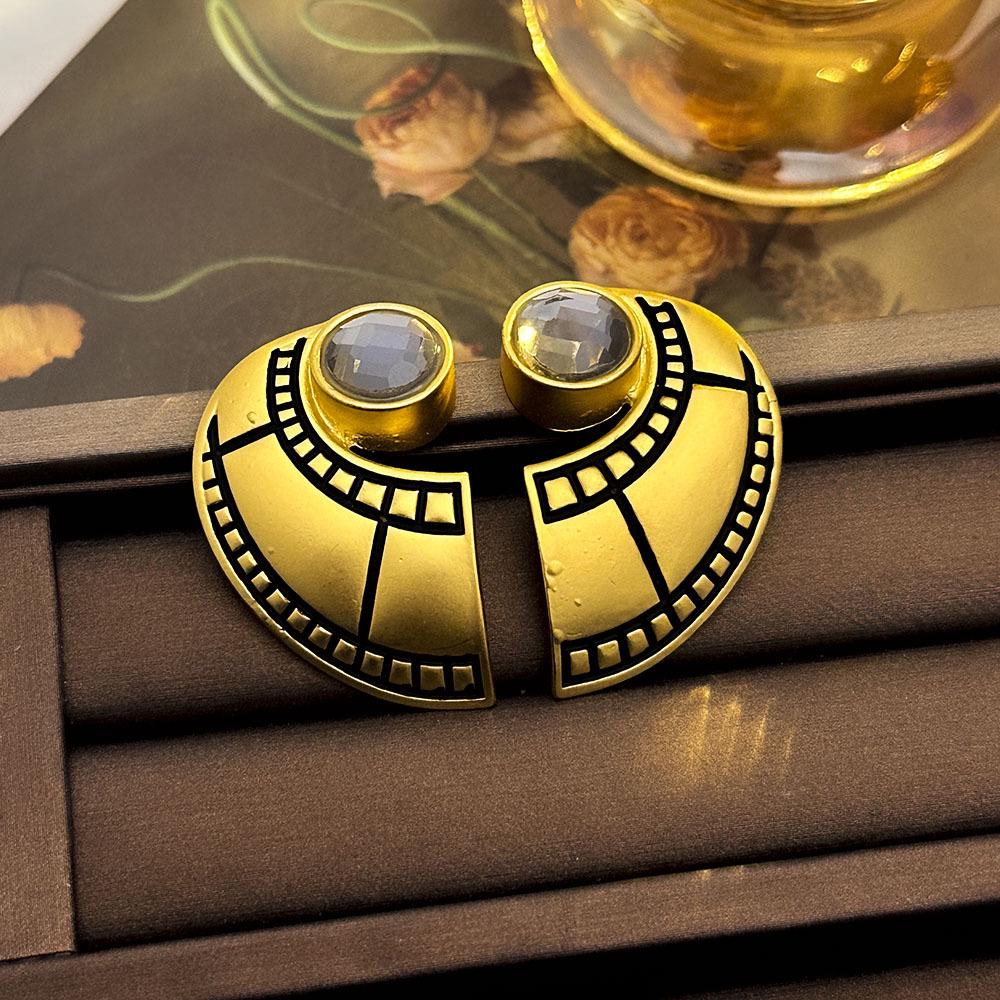 

Винтажные геометрические серьги-пусеты со стразами - Ретро придворный стиль, Нишевый дизайн, Легкая роскошь, Высокий класс