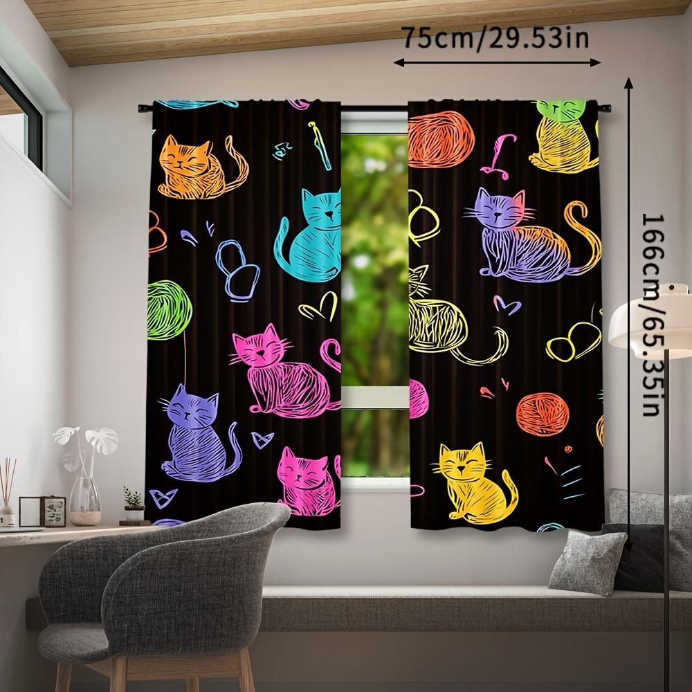 2pcs Gradient Cat Curtains   Cartoon Kitten Neon Pets Animal Theme Window Drapes for Living Room Bedroom Decor