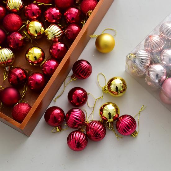 Yousheng 36Pcs Mini Shatterproof Christmas Balls 3cm Diameter Shiny Matte Glitter Xmas Balls Plastic Ornament