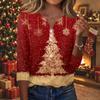 Women's Casual Christmas Print V-Neck 3/4 Sleeve Button-Front T-Shirt