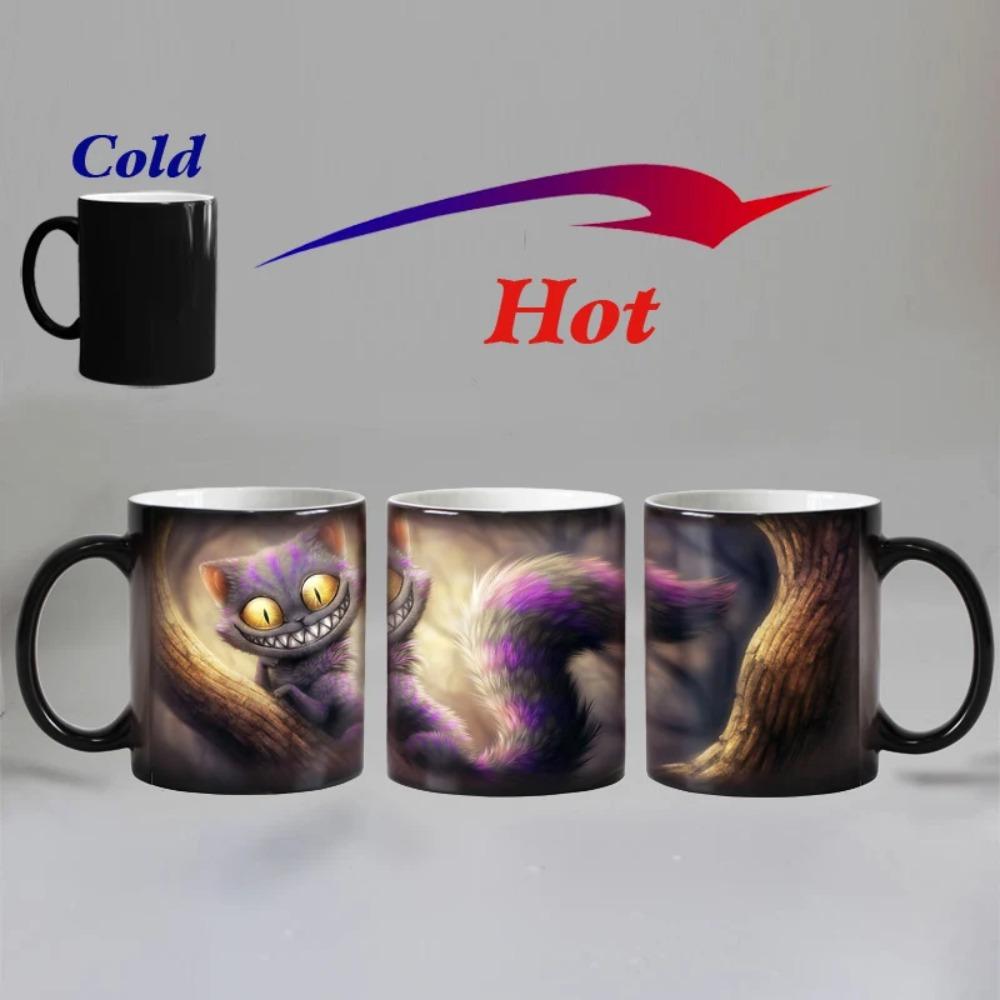 Smile Cat Animal Heat Sensitive Coffee Mug Cup, Porcelain Magic Color Changing Tea Cups, Christmas Gift, 11oz