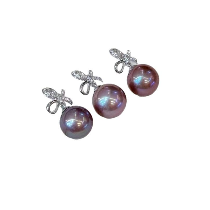 Natural freshwater purple bead pendant simple niche pearl necklace collarbone chain round strong light slight flaw accessories