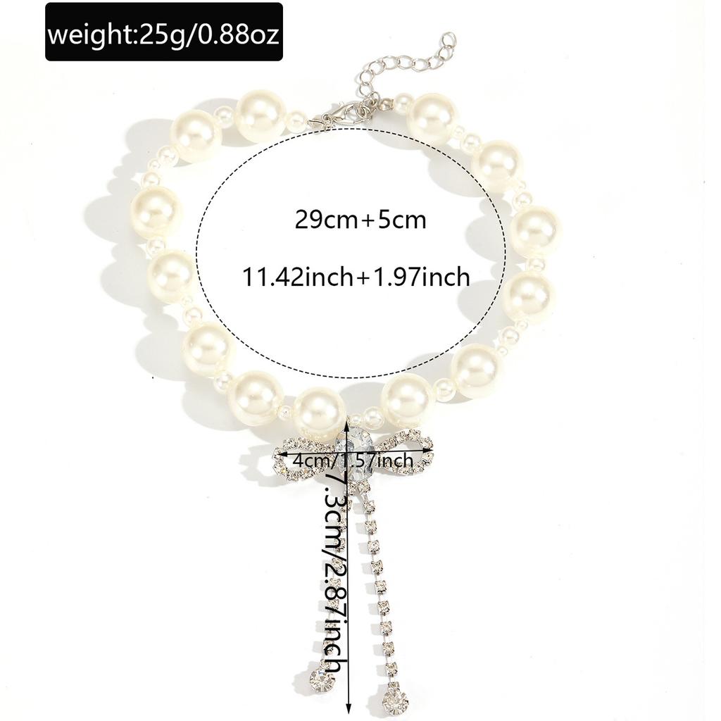 European and American imitation pearl necklace female personality sweet cool diamond fringed bow choker advanced sense collarbone chain