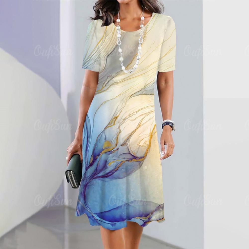 2026 New Women's Summer Dress Elegant and Beautiful Graphic Printing Loose Casual Round Neck Dress