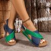 Damenschuhe2025Neue Damen Sandalen mit flachem Boden Kreuz-Klettverschluss hinten Leere Strandsandalen Romanisch Lässig Zehenfrei Keilsandalen