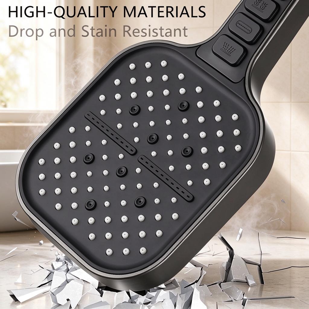 7 Spray Modes Square Handheld Shower Head High Pressure Boost One-Button Shut Off Anti-Clog Skin-Friendly Water Flow