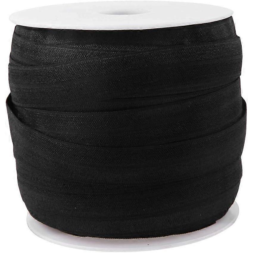 50 Yards Black Elastic Foldover Ribbon Stretch Fold Over Elastics for Hair Ties