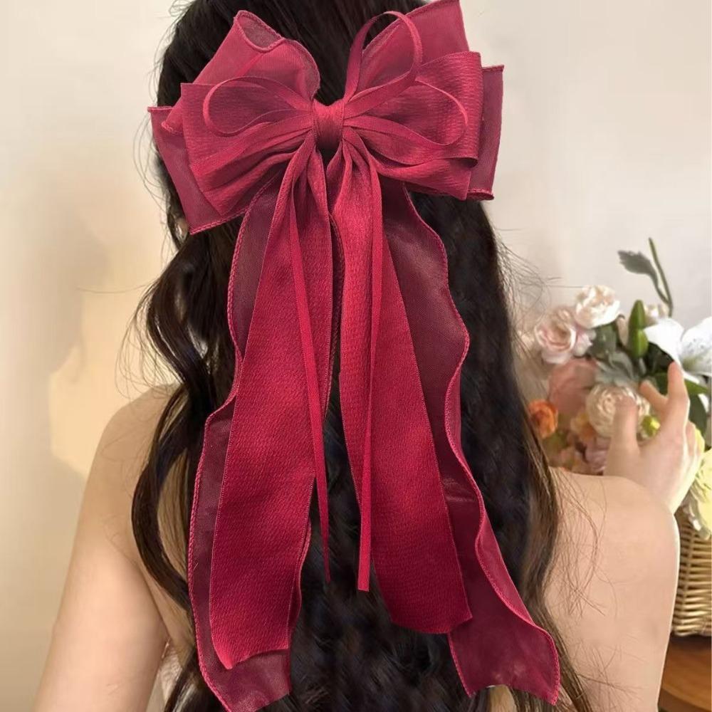 

Long Tails Ribbon Coquette Barrettes Lace Bow Ribbon Hair Accessories Satin Hairpins Women Girls червоний