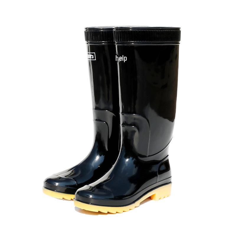 Shanghai Warrior 807 Men's Waterproof Non-Slip Wear-Resistant Black High-Top Rain Boots