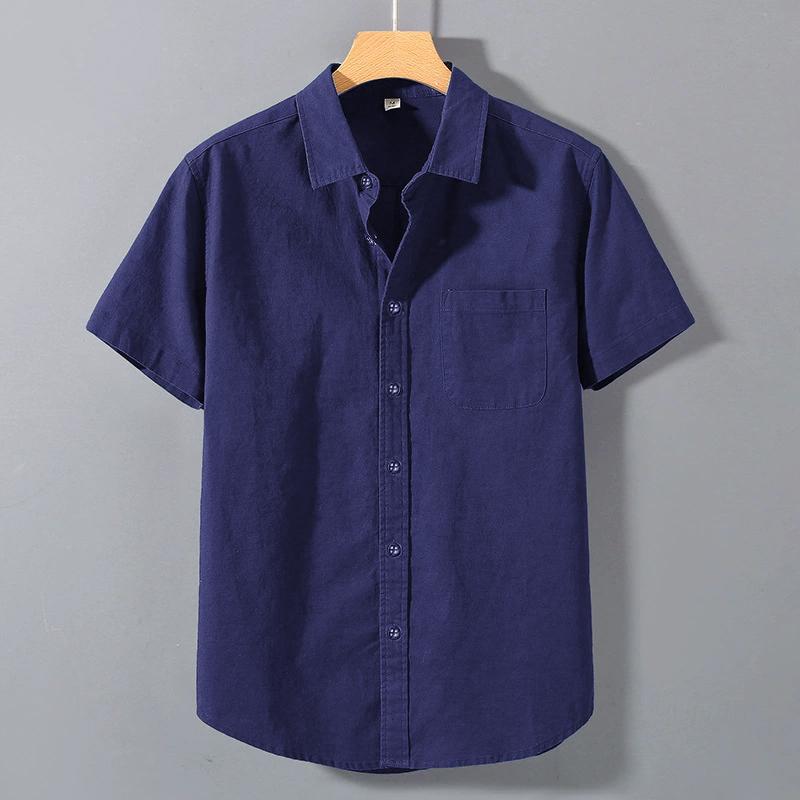 Summer Mens Short Sleeve Shirts Solid Color Stand Collar Oversize T Shirts Breathable Loose Youth Basic Cotton Pocket Shirts Man