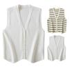 Women Knitting Vest V-Neck Sleeveless Single Breasted Striped Print Vest Wrinkle-Resistant Knitwear Daily Wear