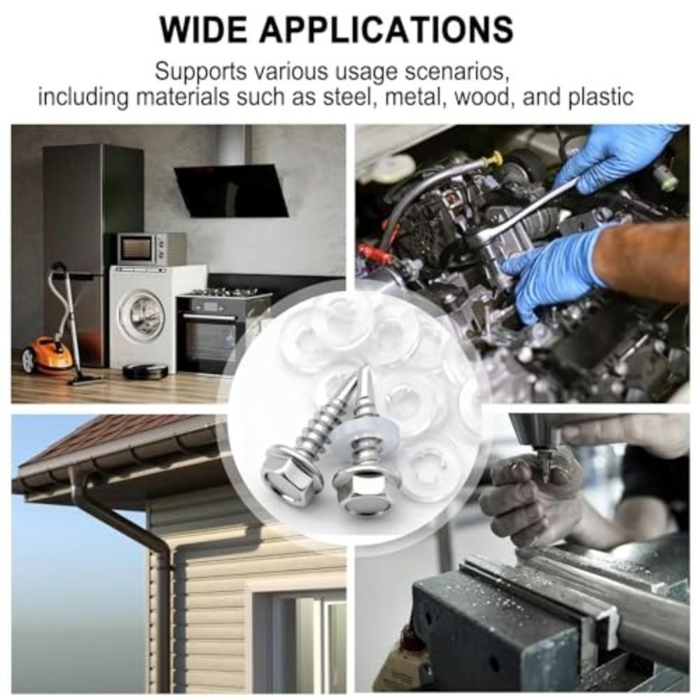 840pcs 410 Stainless Steel Self Drilling Screws Hex Washer Head Hex Nut Washer Kit  For Car