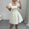 Spring and summer European and American temperament elegant bubble sleeves show height A square neck dress women's clothing