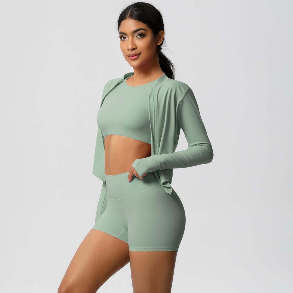 Tight Naked Feeling Brushed Yoga Suit, Quick Drying Breathable Sports Set, Outdoor Leisure Running Fitness Three Piece Set For Women