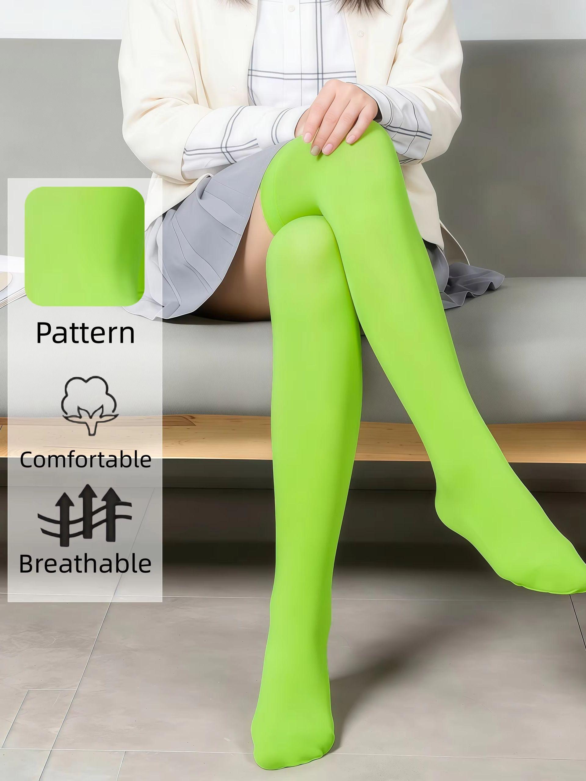Neongrüne Oberschenkelhohe Socken Für Damen - Blickdichte Über das Knie Gehende Strümpfe, Weiche Bequeme Atmungsaktive Dehnbare Lange Socken Für den Alltag One Size green