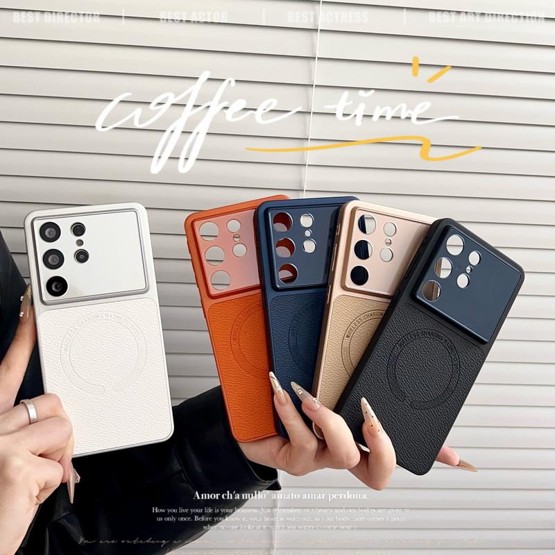 Magnetic For Magsafe Slim Leather Skin Case For Samsung S26 Ultra S25 FE S24 Plus Hybrid PU+PC Matte Shockproof Hard Cover Cases