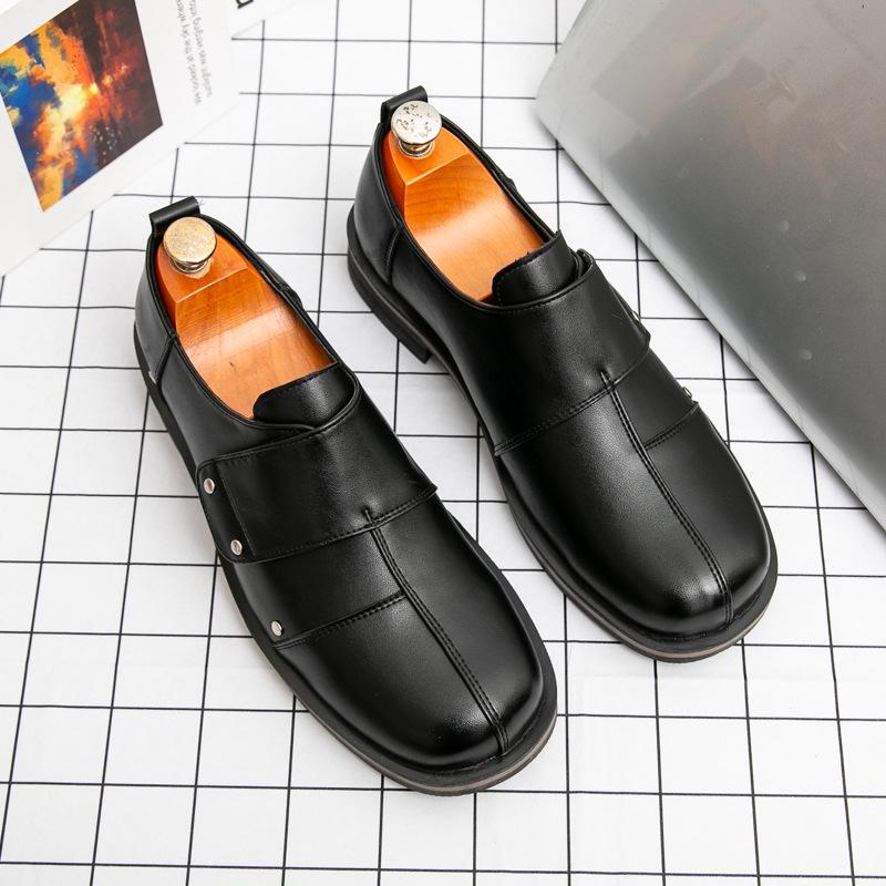 Men s Summer Leather Thick Sole Slip-On Shoes: Height-Boosting Casual Business & Wedding Footwear US 12 чёрный