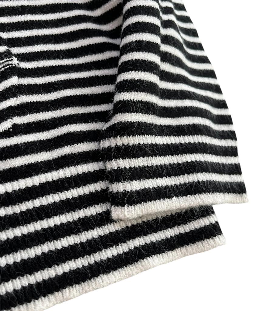 SK8ER ROCK Double Stars Stripe Knit Hood Zip-Up ((Black))